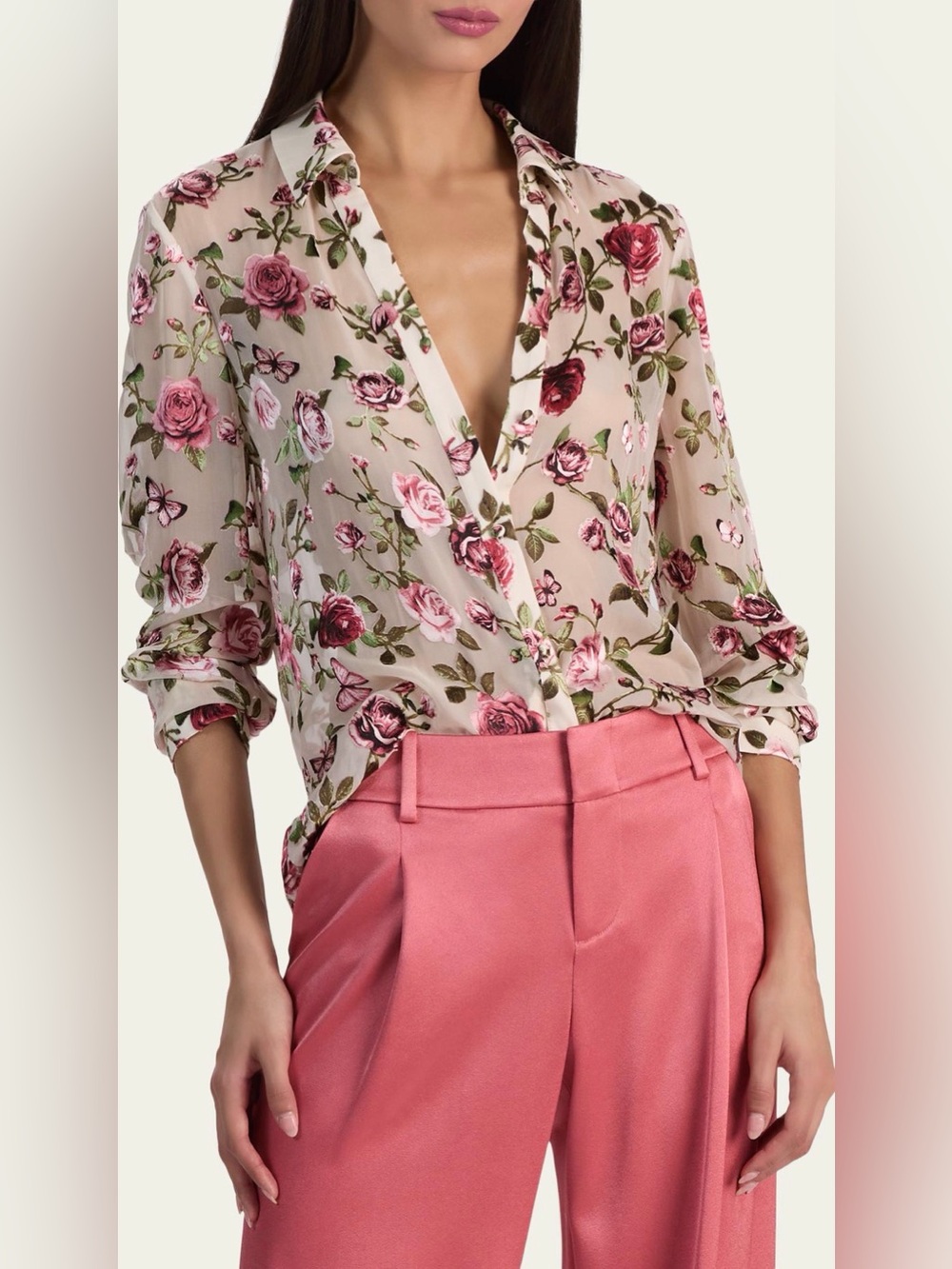 Alice + Olivia Eloise Button-Front Blouse